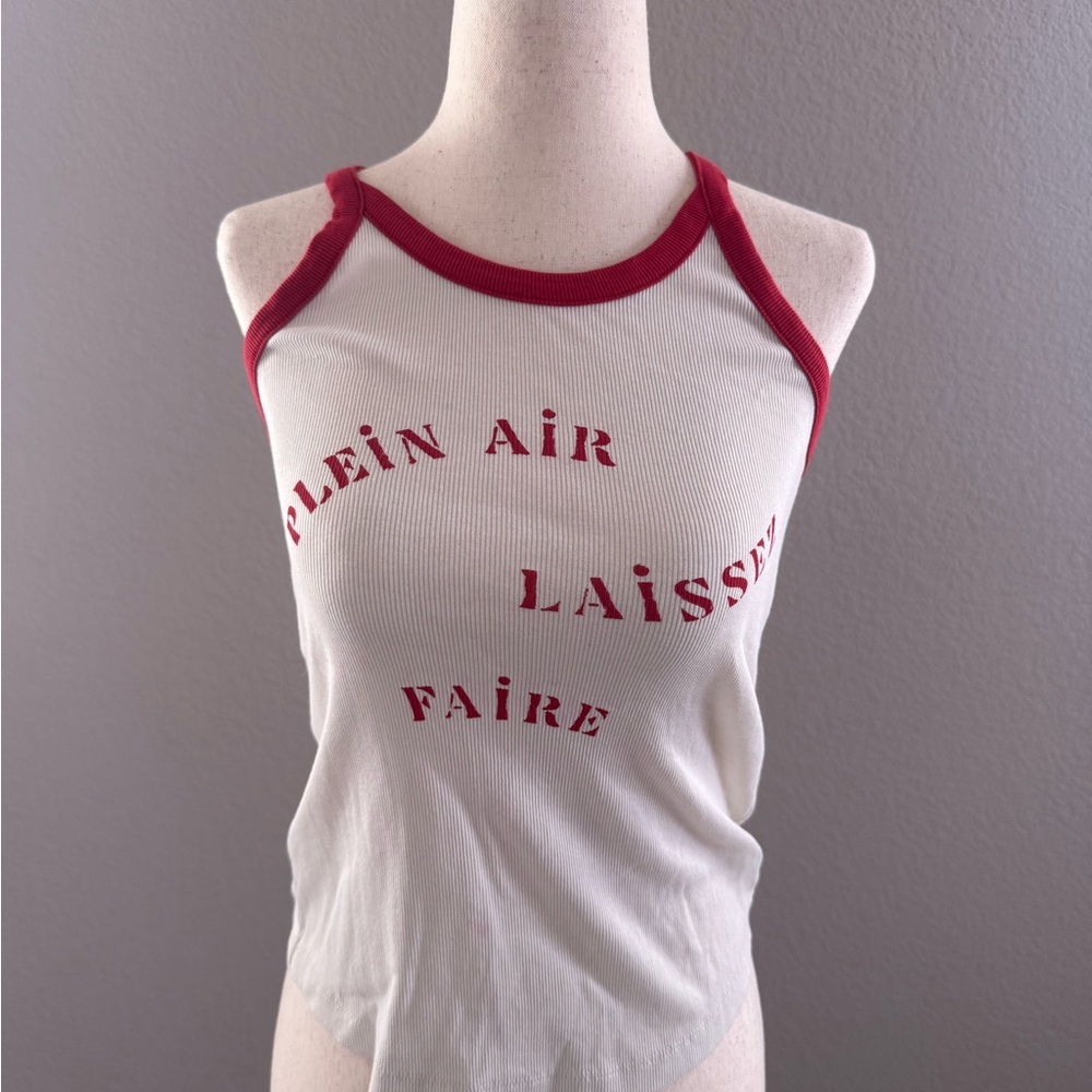 Madewell White and Red Graphic Women's Tank Top